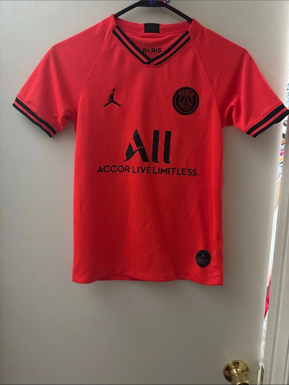 Jordan Kids' Bright Red PSG Football Jersey with Black Accents